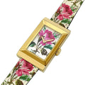 Gucci G-Frame Floral Ivory Dial White Leather Strap Watch For Women - YA147406