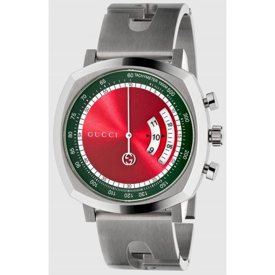 Gucci Grip Chronograph Red Dial Silver Steel Strap Watch For Men - YA157303