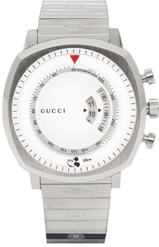 Gucci Grip Chronograph Mickey Mouse White Dial Silver Steel Strap Watch For Men - YA157306