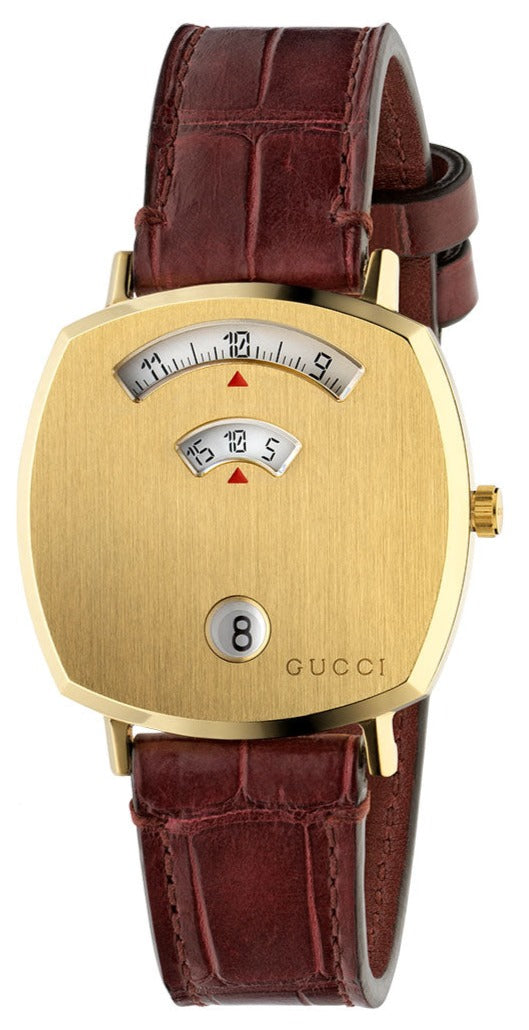 Gucci Grip Quartz Gold Dial Maroon Leather Strap Watch For Women - YA157402