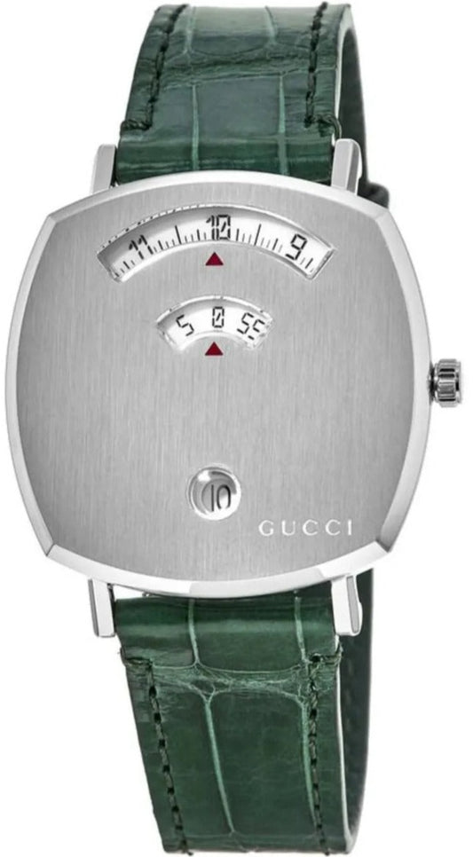 Gucci Grip Quartz Silver Dial Green Leather Strap Watch For Women - YA157404