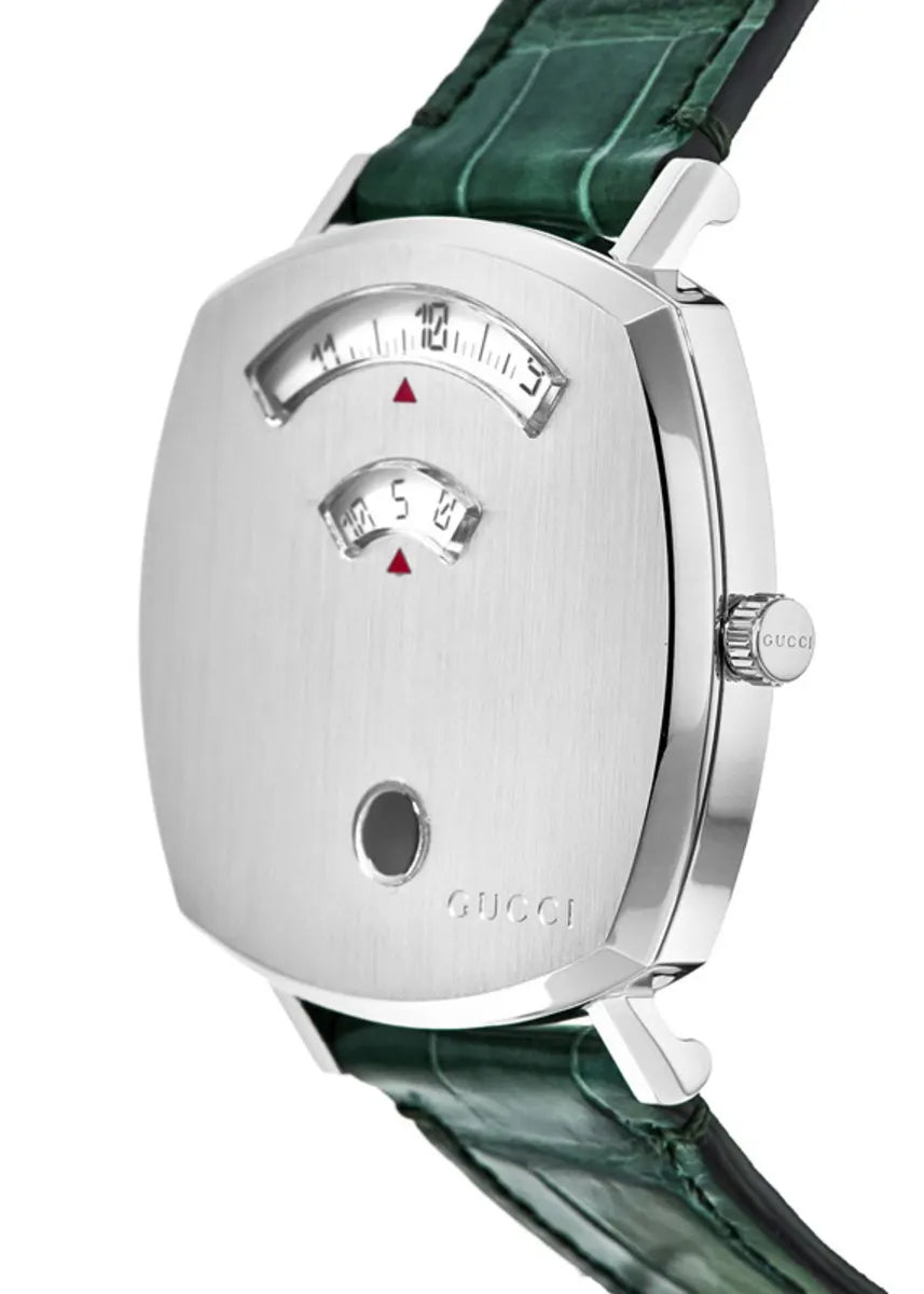 Gucci Grip Quartz Silver Dial Green Leather Strap Watch For Women - YA157404