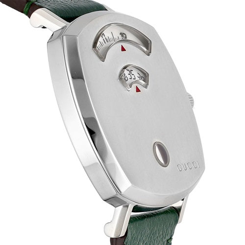 Gucci Grip Quartz Silver Dial Green Leather Strap Unisex Watch - YA157406