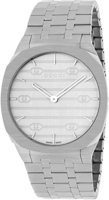 Gucci 25H Quartz Silver Dial Silver Steel Strap Unisex Watch - YA163407