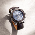 Guess Pinnacle Chronograph Quartz Blue Dial Brown Leather Strap Watch For Men - W0673G1