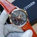 Citizen Eco-Drive Multi Function Day & Date Black Dial Brown Leather Strap Watch For Men - AO9003-08E