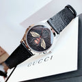 Gucci G Timeless Bee Motif Black Dial Black Leather Strap Watch For Women - YA1264067