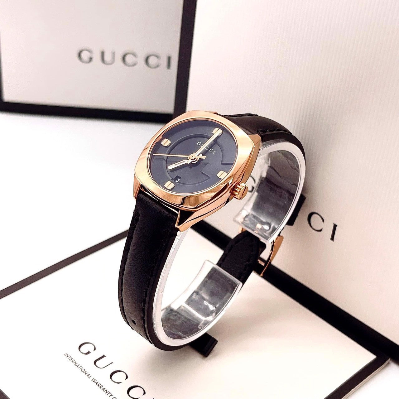 Gucci GG2570 Black Leather Black Dial Quartz Watch For Women - YA142509