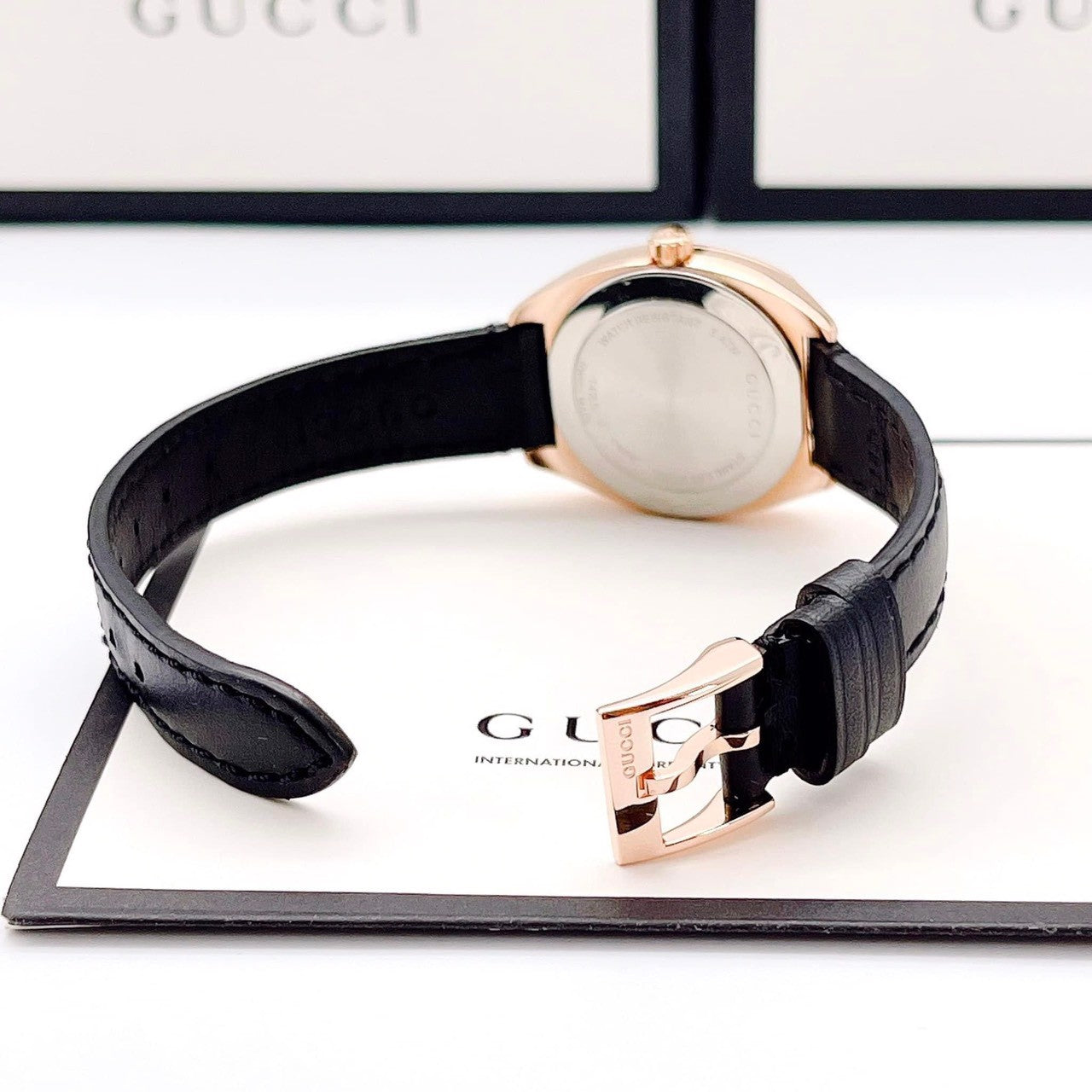 Gucci GG2570 Black Leather Black Dial Quartz Watch For Women - YA142509