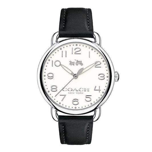 Coach Delancey White Dial Black Leather Strap Watch for Women - 14502714