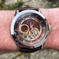 Bulova Classic Skeleton Automatic Brown Dial Brown Leather Strap Watch for Men - 96A120