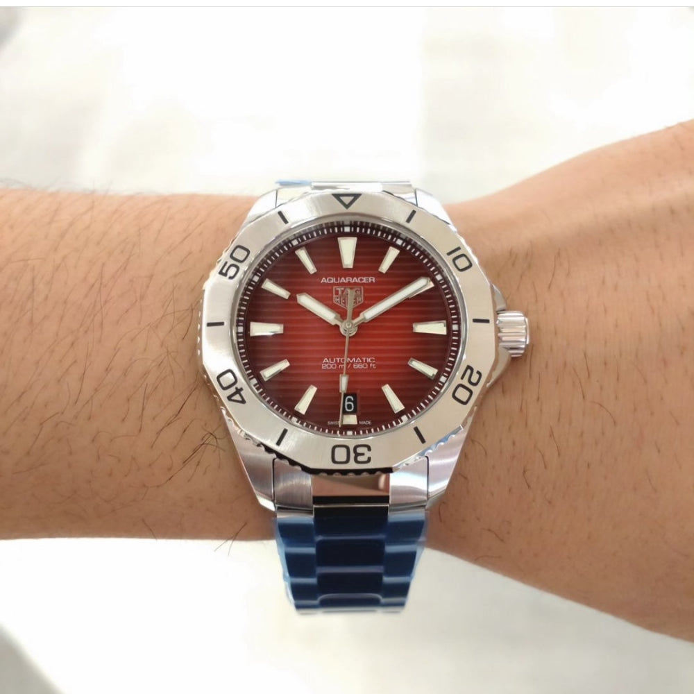 Tag Heuer Aquaracer Professional 200 Automatic Red Dial Silver Steel Strap Watch for Men - WBP2114.BA0627