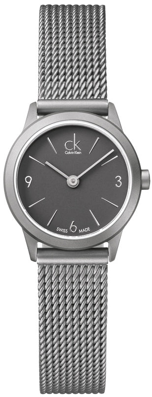 Calvin Klein Minimal Grey Dial Silver Mesh Bracelet Watch for Women - K3M53154