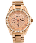 Fossil Riley Multifunction Rose Gold Dial Rose Gold Steel Strap Watch for Women - ES2811