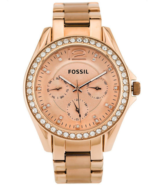 Fossil Riley Multifunction Rose Gold Dial Rose Gold Steel Strap Watch for Women - ES2811