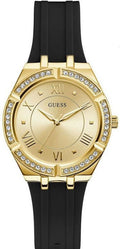 Guess Cosmo Diamonds Gold Dial Black Rubber Strap Watch for Women - GW0034L1