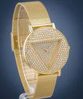 Guess Iconic Diamonds Gold Dial Gold Mesh Bracelet Watch For Women - GW0477L2