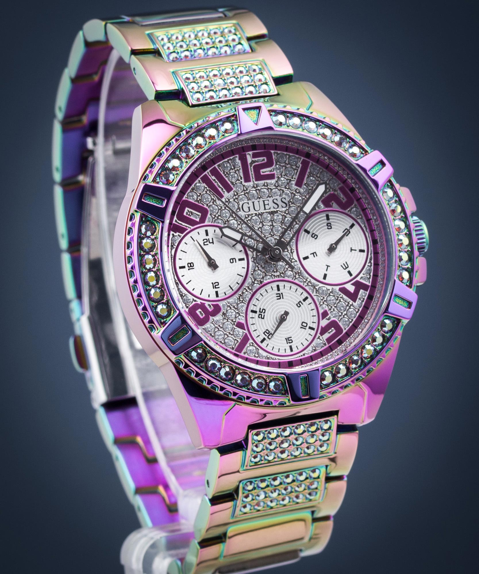 Guess Lady Frontier Diamonds Silver Dial Multicolor Steel Strap Watch for Women - GW0044L1