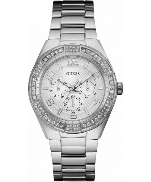 Guess Luna Diamonds Silver Dial Silver Steel Strap Watch for Women - W0729L1