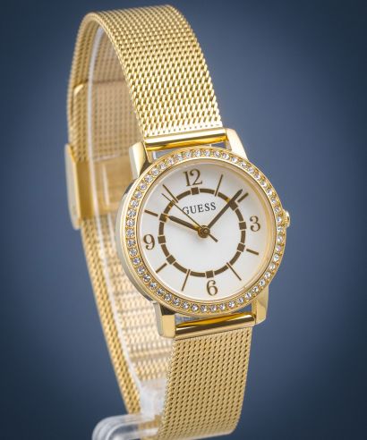 Guess Whisper Silver Dial Gold Mesh Bracelet Watch for Women - W1084L2