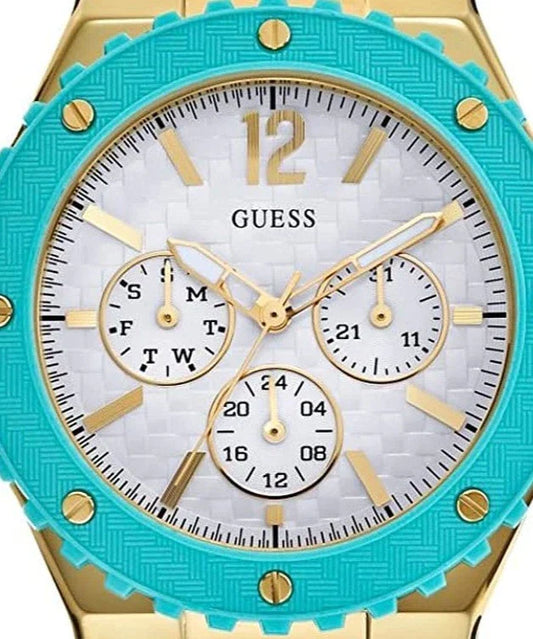 Guess Overdrive White Dial Turquoise Rubber Strap Watch for Women - W0149L3