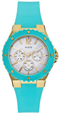 Guess Overdrive White Dial Turquoise Rubber Strap Watch for Women - W0149L3