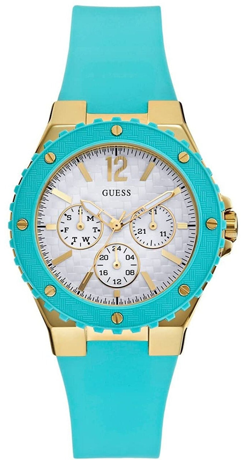 Guess Overdrive White Dial Turquoise Rubber Strap Watch for Women - W0149L3