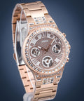 Guess Moonlight Multi Function Diamonds White Dial Rose Gold Steel Strap Watch for Women - GW0320L3