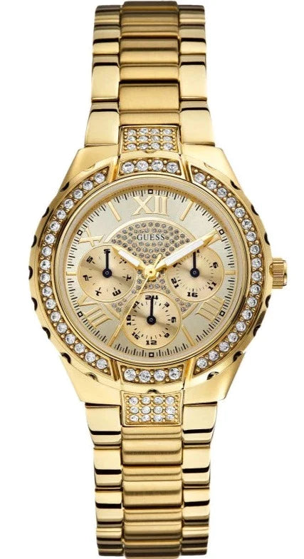 Guess Viva Diamonds Gold Dial Gold Steel Strap Watch for Women - W0111L2