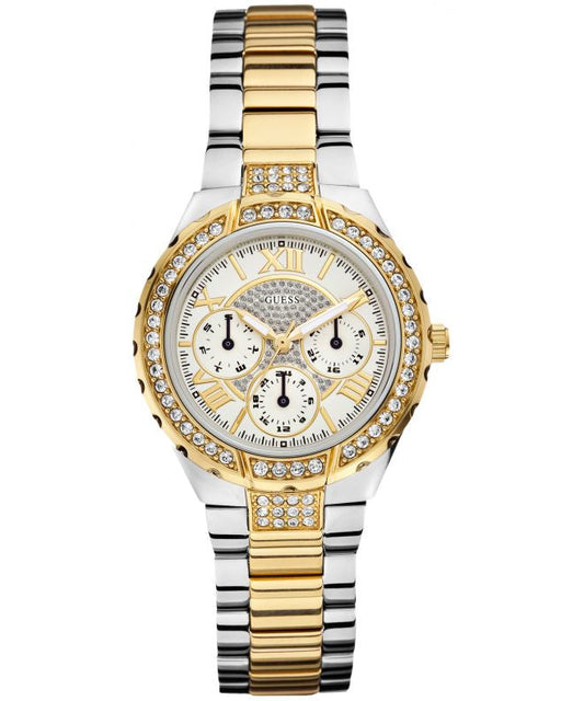 Guess Viva Diamonds Silver Dial Two Tone Steel Strap Watch for Women - W0111L5