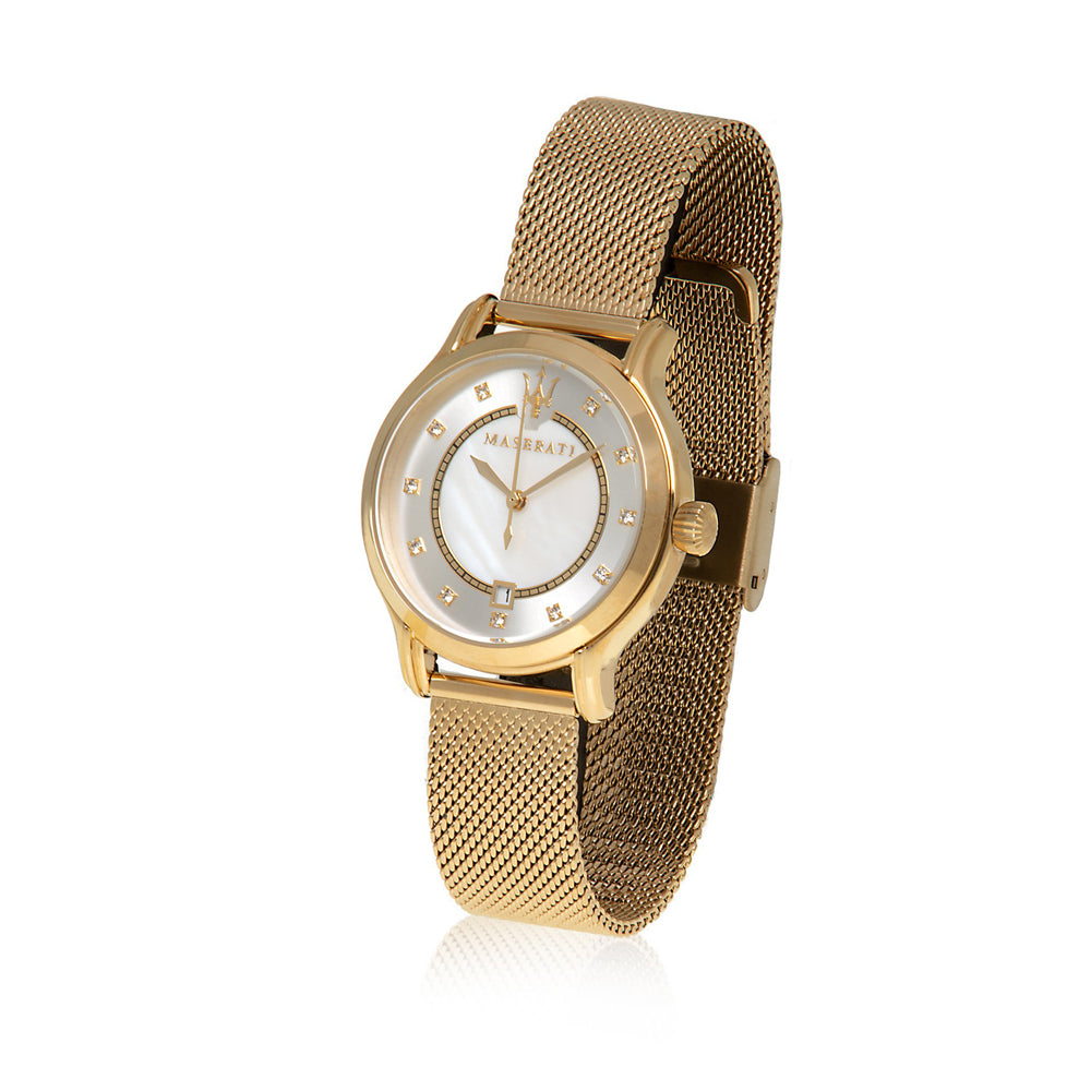 Maserati Epoca Mother of Pearl Dial Yellow Gold Mesh Strap Watch For Women - R8853118502