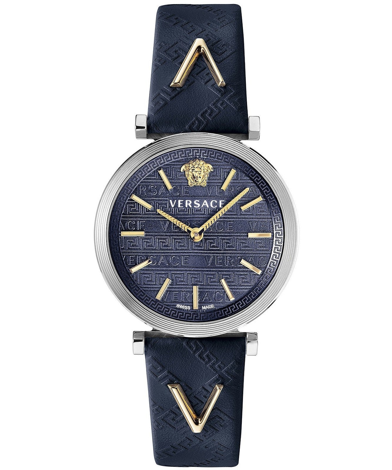 Versace V-Twist Quartz Blue Dial Blue Leather Strap Watch for Women - VELS00119