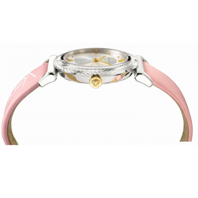 Versace V-Motif Silver Dial Pink Leather Strap Watch for Women - VERE00118