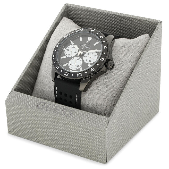 Guess Odyssey Quartz Black Dial Black Silicone Strap Watch For Men - W1108G3