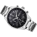 Hugo Boss Grand Prix Black Dial Silver Steel Strap Watch for Men - 1513477