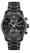 Hugo Boss Skymaster Chronograph Black Dial Black Steel Strap Watch for Men - 1513785