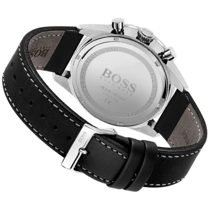 Hugo Boss Pilot Edition Chronograph Black Dial Black Leather Strap Watch for Men - 1513853