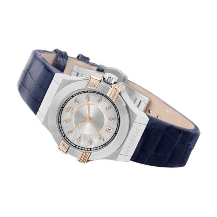 Maserati Potenza 35mm Diamond Silver Dial Blue Strap Watch For Women - R8851108502