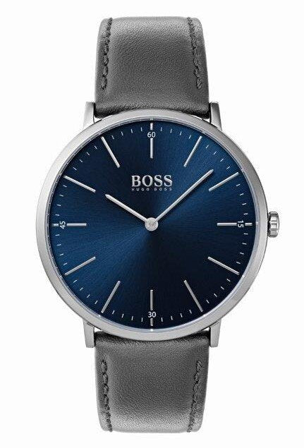 Hugo Boss Horizon Blue Dial Grey Leather Strap Watch for Men - 1513539