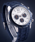 Guess Caliber Chronograph White Dial Blue Rubber Strap Watch for Men - W0864G6