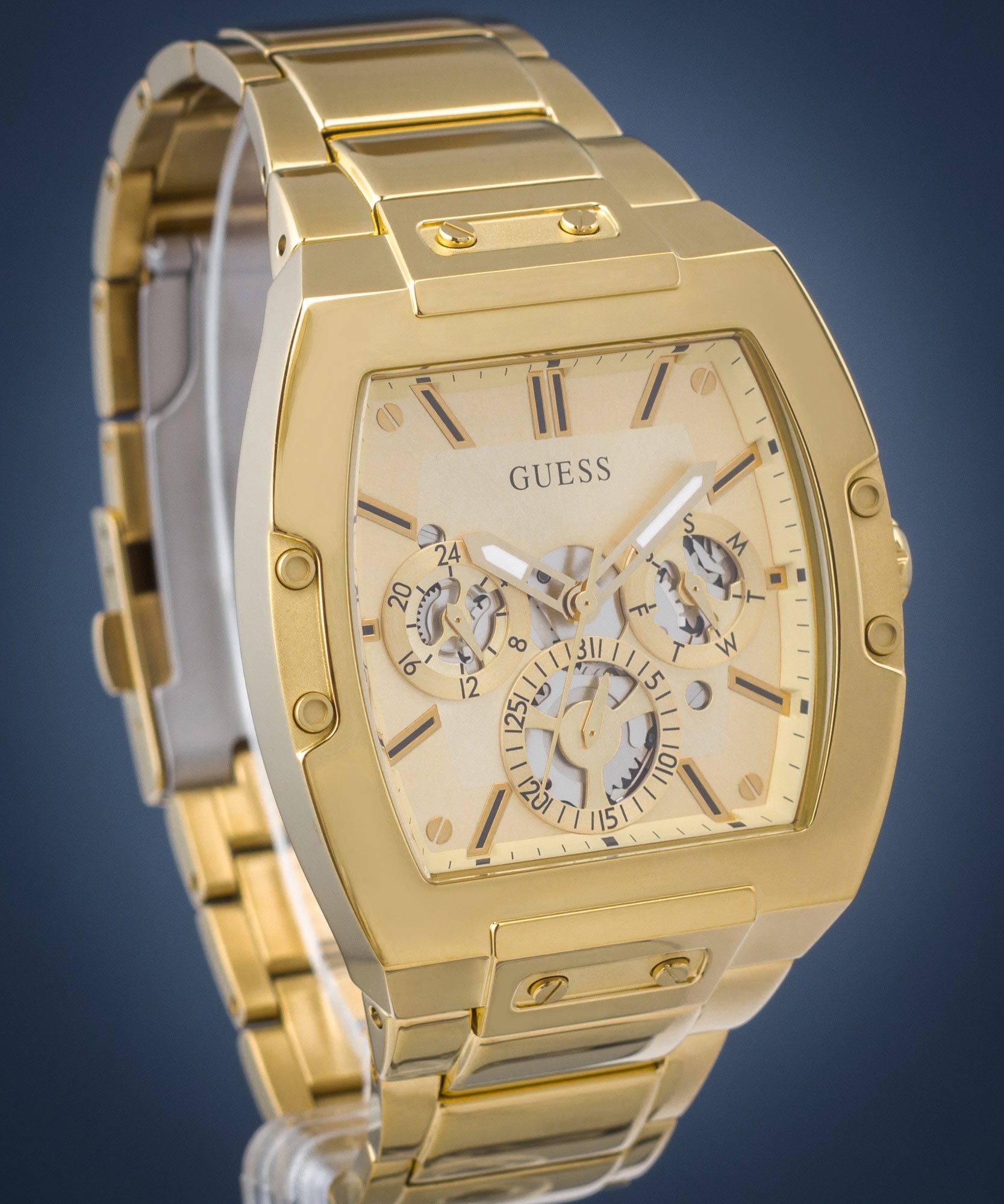 Guess Phoenix Multi Function Gold Dial Gold Steel Strap Watch for Men - GW0456G2