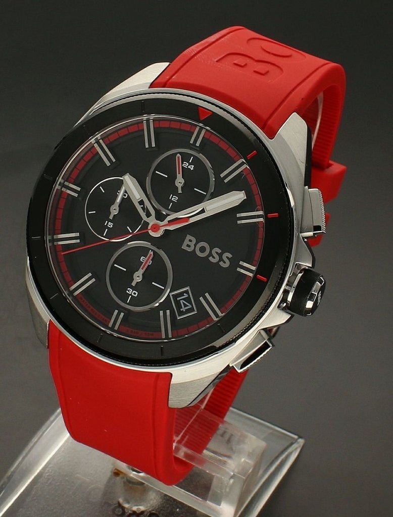 Hugo Boss Volane Black Dial Red Rubber Strap Watch for Men - 1513959