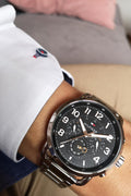 Tommy Hilfiger Briggs Chronograph Black Dial Silver Steel Strap Watch for Men - 1791422