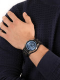 Fossil Coachman Chronograph Blue Dial Black Leather Strap Watch for Men - CH2564