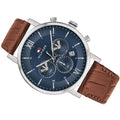 Tommy Hilfiger Evan Chronograph Blue Dial Brown Leather Strap Watch for Men - 1710393