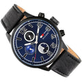 Tommy Hilfiger Jackson Quartz Blue Dial Black Leather Strap Watch for Men - 1791241