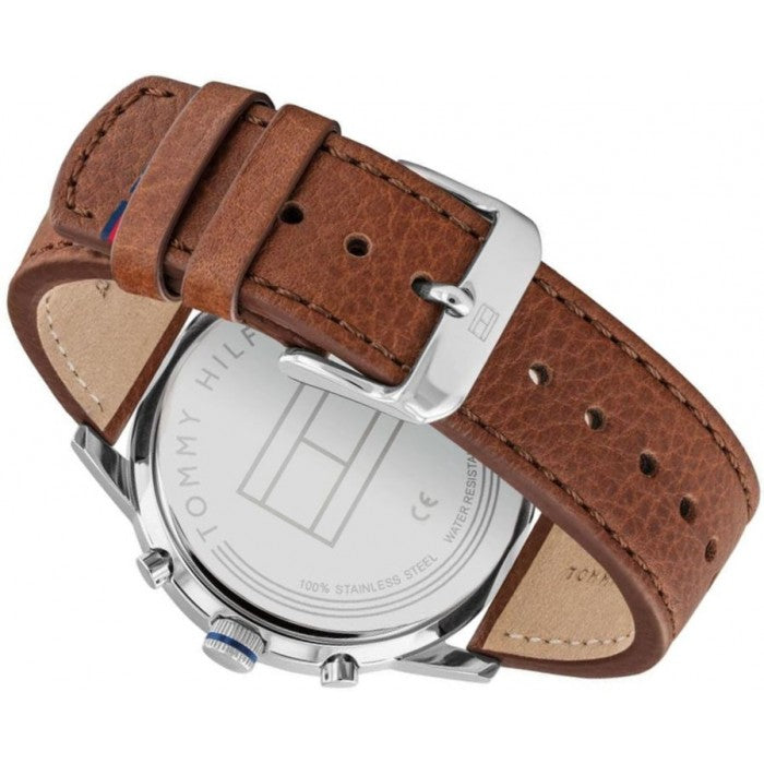 Tommy Hilfiger Kyle Multifunction Blue Dial Brown Leather Strap Watch for Men - 1791629