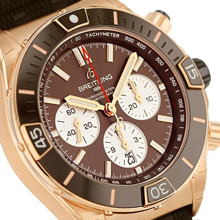 Breitling Super Chronomat B01 44 Brown Dial Brown Rubber Strap Watch for Men - RB0136E31Q1S1