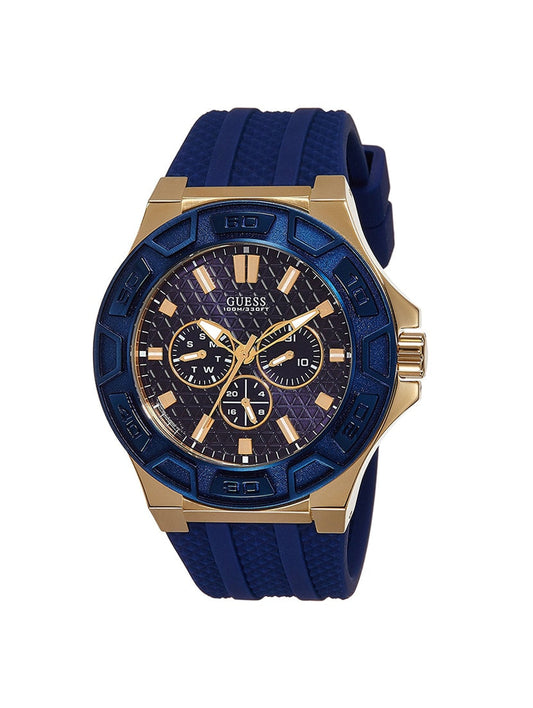 Guess Force Blue & Rose Gold Dial Blue Silicone Strap Watch For Men - W0674G2