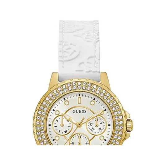 Guess Crown Jewel Multifunction Diamonds White Dial White Leather Strap Watch for Women - GW0411L1